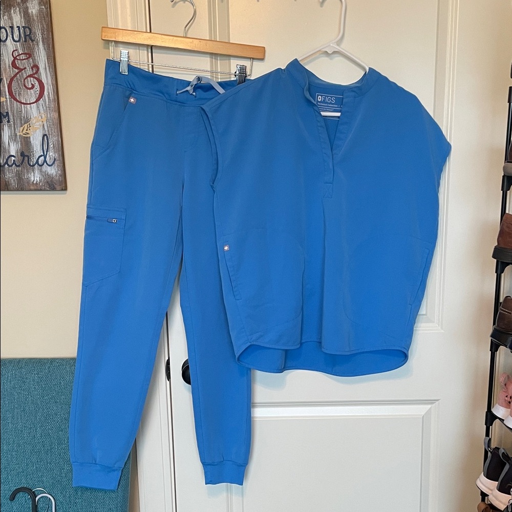 Figs Blue Track Pants & Top Set